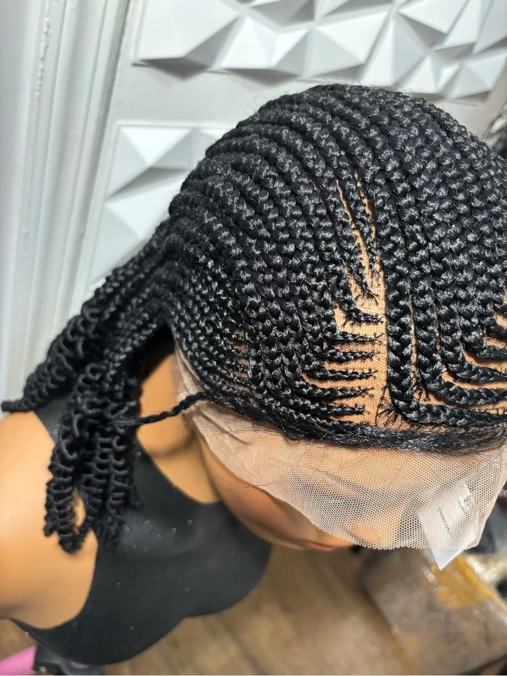 Short Handmade Cornrow Braided Wig with Curly Ends | Full Lace Braided Wig